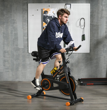 Bicicletta statica con bici da ginnastica di resistenza regolabile con schermo LCD di tensione inerte 8kg Sedile regolabile e Guider Tablet Supporto 103x48x115cm Nero e arancione