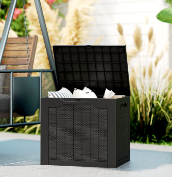 Extérieur Coffret de rangement 93L étanche Petite boîte de rangement de jardin en plastique avec 2 poignées intégrées et support Padlock 56x41x50 cm noir