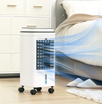 Climatizador Evaporativo 3 en 1 Aire acondicionado portátil 75W con 3 Velocidads Temporizador hasta 8H Depósito de 4 L Oscilación de 60o y Orden a Distancia 24x28,5x60,5 cm Blanco