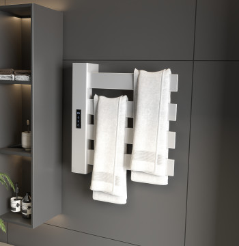 130W mur Serviette électrique en aluminium Serviette électrique avec contrôle WIFI Touch Écran minuteur 4 barres Température réglable Basse consommation IPX4 47,5x9,5x49 cm Blanc