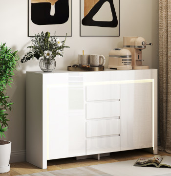 Salle d'appareillage avec 4 lumières LED Tiroirs Smooth Lock Poignées réglables et Mobile Remote Control Dormeur 120x34x80 cm Blanc Bright