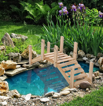 Puente de Jardín de Madeira con Corrimóns de Cadenas Metálicas Puente Decorativa para Laguna Carga 5 kg para decoración Pátio 100x32x48 cm Madeira