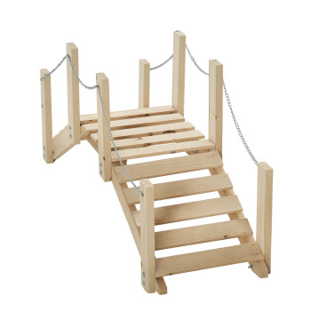 Pont de jardin en bois avec chaînes métalliques Pont décoratif pour lagune Charger 5 kg pour la décoration Courtyard 100x32x48 cm Bois