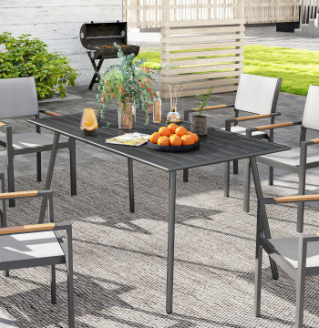 Table de jardin rectangulaire en acier 150x80x74 cm Table de repas extérieur avec Ripas Dessin facile à nettoyer gris foncé résistant au temps