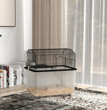Gaiola para Hamsters Casa para Pequenos Roedores com Comedouro Bebedouro Rampa e Roda 57x43x57 cm Preto