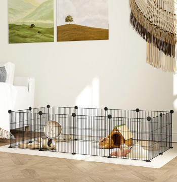 Recinto de Metal para Animais de Estimação Recinto Metálico com 12 Painéis para Pequenos Animais Desmontável DIY 140x70x35 cm Preto