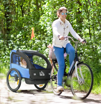 Bicicletta Towing per bambini oltre 18 mesi Bicicletta Towing Con 2 sedili Seatbelt Storage Space and Damping System 140x88x90 cm Blu