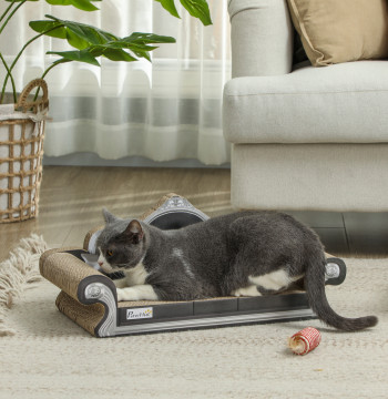 Sofá Arranhador para Gatos Arranhador para Gatos em Forma de Sofá com Erva para Gatos para Interior 56,5x24x26 cm Marrom