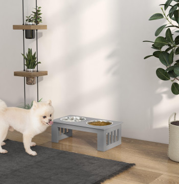 Alimentatore alto per cani supportati e 2 leganti rimovibili in acciaio inox Pet Feeder 44x24x15 cm Grigio
