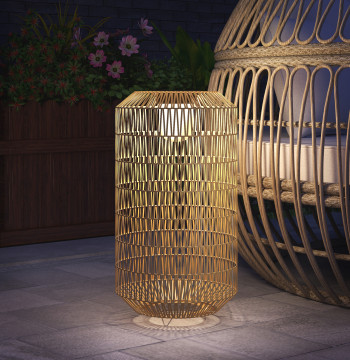 Lampada da giardino in sintetico Vime Lampada solare con luci a LED Connessione e shutdown Design automatico Bohemium impermeabile esterna Patio Ø30x55 cm Legno