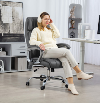 Chaise de bureau avec chaise pivotante de massage avec fonction de chauffage en hauteur réglable et fonction d'inclinaison télécommande pour l'étude 66x72x113-121 cm Gris foncé