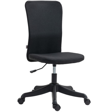 Cadeira de Escritório sem Apoio para os Braços Cadeira de Escritório Giratória Estofada em Linho Sintético com Altura Ajustável para Estudo Dormitório Tocador Carga 120 kg 53x43x85-93 cm Preto