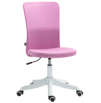 Cadeira de Escritório sem Apoio para os Braços Cadeira de Escritório Giratória Estofada em Linho Sintético com Altura Ajustável para Estudo Dormitório Tocador Carga 120 kg 53x43x85-93 cm Rosa