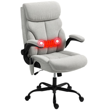 Cadeira de Escritório com Massagem Cadeira Giratória com Altura Ajustável Função de Aquecimento Apoios de Braços Rebatíveis Encosto Alto e Controlo Remoto 66x67x113-121 cm Cinzento