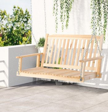 Baloiço de Madeira de 2 Lugares Banco Baloiço Suspenso con soportes de Brazos Cadenas ajustables y Diseño en Ripas Carga de 200 kg para Jardín Varanda 117x69x60 cm Madeira