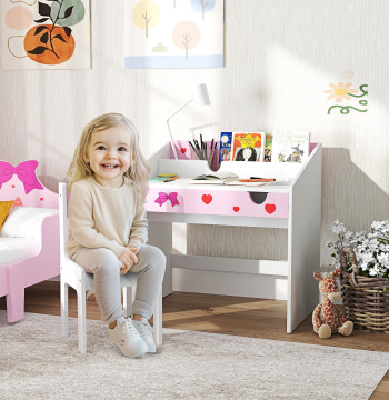 Set di segretario e presidente per i bambini sopra 3 anni Segretaria per bambini con cassetto rimovibile e camera del dormitorio Rosa e Bianco Sala giochi