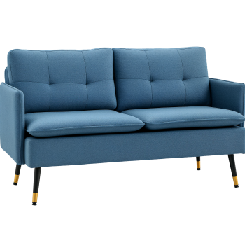 Sofá de 2 Lugares Estofado em Linho Sofá de Sala 139 cm com Almofadas Apoios de Braço e Pés de Aço para Quarto Escritório Carga 240 kg Azul