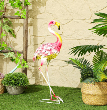 Statue Flamingo de jardin en métal Décoration pour extérieurs Sculptures pour Grass Décoration Courtyard 27x14x60 cm Rose