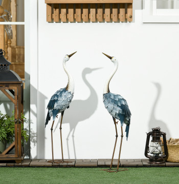 Ensemble de 2 pièces Stork Garden Statues dans des sculptures en acier pour la décoration étrangère de Grass Patio 26x15x74 cm Bleu