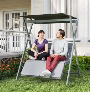 2 Palloncino da giardino Posti esterni Balloon Convertibile in letto con Risveglio Regolabile UV30+ Protezione e Cuscino Carica 220 kg 142x130x168 cm Grigio scuro