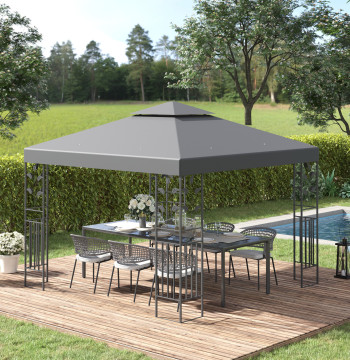 Pergola de jardin 3x3 m avec double plafond en acier Structure 8 Orifices de drainage Pergola résistant à l'eau pour Patio Gris extérieur
