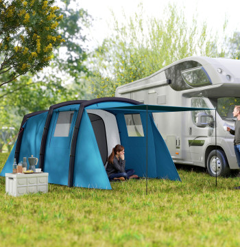 Tente de camping familiale gonflable Tente de type Tunnel pour 3-4 personnes Tente de camping avec Vestibulum Mesh Windows et sac de transport Protection UV 50+ Etanche pour extérieur
