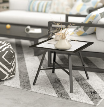 Tavolo ausiliario quadrato per giardino Tavolo esterno con Aspect panca Tavolo in pietra per esterno Balcone Cortile 55x55x46 cm Nero e Grigio