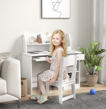 Set di scrivania e sedia per bambini oltre 5 anni tavolo e sedia per bambini con 2 cassetti e camera per dormitorio bianco