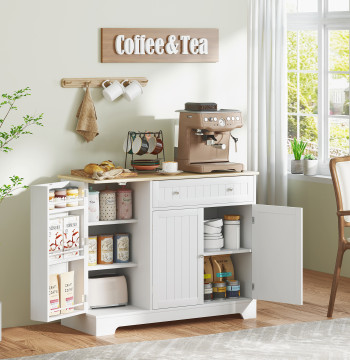 Cucina trimmer Armadio da cucina con Cassettiera Magnetic Doors Scaffale regolabile per sala da pranzo 105x40x83 cm Bianco e Legno