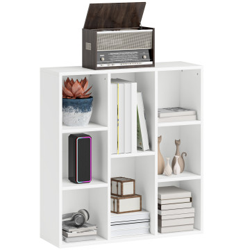 Estante de 3 Níveis Estante para Livros com 8 Compartimentos Desenho Vertical ou Horizontal para Sala de Estar Escritório Dormitório 74,3x24x80 cm Branco