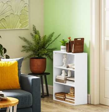 Estante de 3 Níveis Estante para Livros com 2 Prateleiras Ajustáveis para Sala de Estar Escritório Quarto 60x24x80 cm Branco