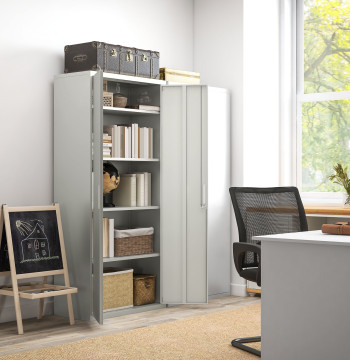 Gabinete para archivos de 5 Niveles con Chaves Prateleiras Ajustables Armário de Archivos Metálico para Oficina Estudio Sala de Estar 80x40x180 cm Blanco