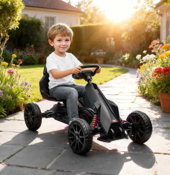 Pédales kart a kart enfant de 3 à 8 ans avec siège réglable en 4 positions, frein à main et roues EVA Charge 30 kg noir