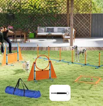 6 Dog Agility Training Set Parti di Agility Set per Cani con Pickets per Slalom Rest Zone Barrier Ring Jump and Orange Balls