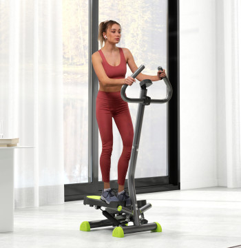 Máquina de Step Stepper Fitness en Casa con Pantalla LCD Alça y Pedais Antiderrapantes Equipo de Ejercicio para Gimnasio Oficina 55x44x108 cm Cinzento y Verde
