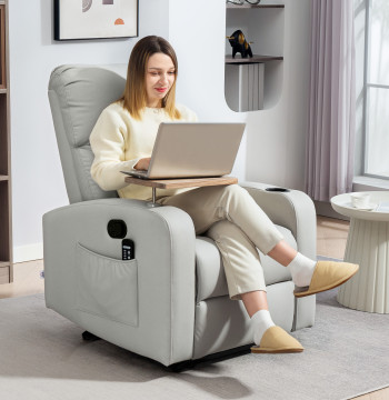 Massaggio elettrico leggero con 4 modalità di vibrazione reclinabile 145° tappezzeria in microfibra Telecomando Tabella 2 tasche laterali e porta tazza 77x93x105 cm Grigio