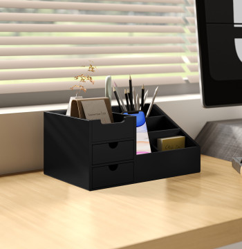 Organisateur pour Bamboo Secrétaire Bureau multifonctionnel Organisateur de table 33x20,5x15,5 cm Noir