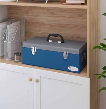 Metal Tools Box Steel Tools poitrine 50x26x18,5 cm avec poignées de transport Charge 20 kg Gris et Bleu