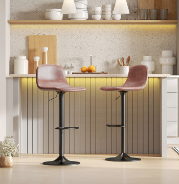 Conjunto de 2 Bancos de Bar Bancos Altos de Cozinha Reguláveis em Altura 84-104 cm com Encosto e Apoio para os Pés Estofadas em PU Giratórias em 360° para Sala de Jantar Varanda Marrom