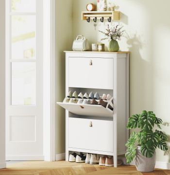 Sapateira Estreita Móvel Sapateira para Entrada com 3 Gavetas Abatíveis Prateleiras Ajustáveis e Puxadores em PU para 21 Pares de Sapatos para Corredor 80x24x131 cm Branco