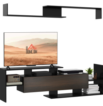 Móvel de TV Moderno Móvel de Sala de Estar para Televisores 153,6x25x42cm e Prateleira de Parede 150x14,5x16,3 cm Preto