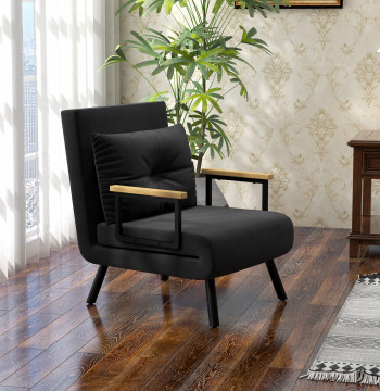 Poltrona Convertível em Cama Dobrável Poltrona 3 em 1 Convertível em Cama com Encosto Ajustável em 5 Níveis e Almofada Acolchoada para Escritório Sala de Estar Carga 120 kg 63x73x81 cm Preto