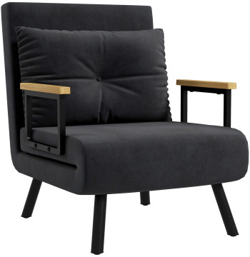 Poltrona Convertível em Cama Dobrável Poltrona 3 em 1 Convertível em Cama com Encosto Ajustável em 5 Níveis e Almofada Acolchoada para Escritório Sala de Estar Carga 120 kg 63x73x81 cm Preto