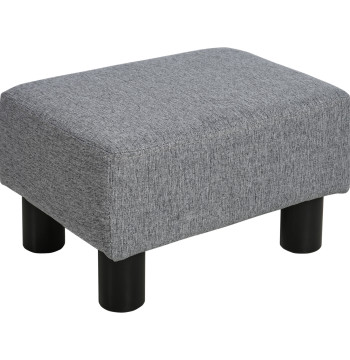 Apoio para os Pés de Sala de Estar Banco Baixo em Linho Banco Retangular com Estrutura de Madeira para Sala de Estar Dormitório 40x30x24 cm Cinzento