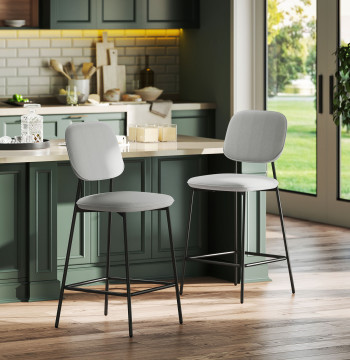 Conjunto de 2 Bancos de Bar Bancos Altos de Cozinha com Encosto e Apoio para os Pés Estofados em Veludo Estrutura de Aço Bancos Altos Modernos para Sala de Jantar Balcão 45x49x102 cm Cinza Claro