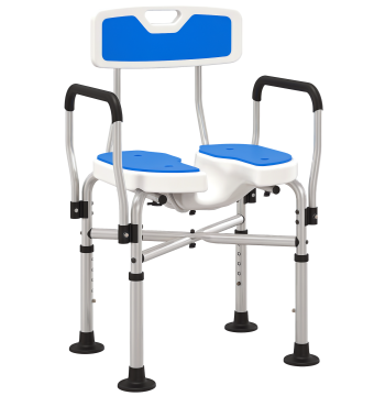 Assento de Duche para Pessoas Idosas Assento de Duche com Assento Ranhurado Altura Ajustável Banco de Duche Antiderrapante com Encosto e Apoio para os Braços Carga 136 kg Azul
