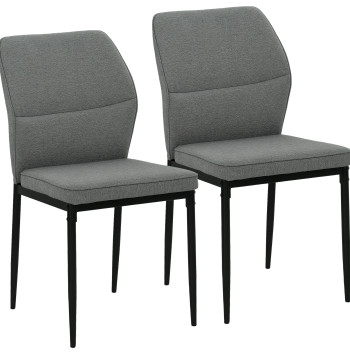 Conjunto de 2 Cadeiras de Jantar Modernas Cadeiras de Cozinha com Assento Acolchoado e Estofado Encosto Curvo Pés de Aço para Sala Quarto 45x57x86 cm Cinzento