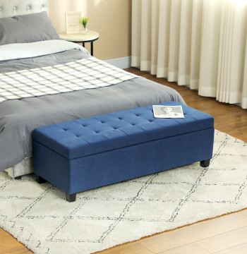Banc de rangement rembourré Banque rembourrée en ligne Tampa avec ouverture pour salon Entrée dorme Charge maximale 120 kg 125x49x41.5 cm Bleu foncé