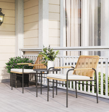 Conjunto de Jardín de 3 Piezas móviles de jardín con 2 Sillas con Almohadas Removibles y Lavables y Mesa con Bancada de Metal Resistente a Varanda Pátio Madeira y Creme