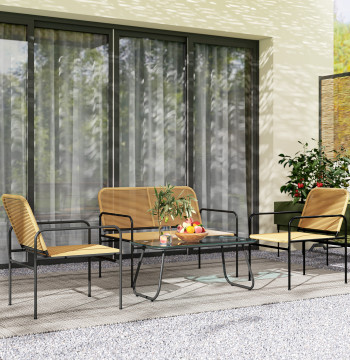 Vime Garden Set Balcon Set Intempéries Résistant avec 2 Potrones 2 Place Canapé et table avec bois de table en verre trempé et noir